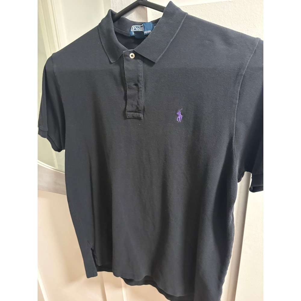 Polo Ralph Lauren Mens XL Black Short Sleeve Polo Shirt Purple Pony Logo